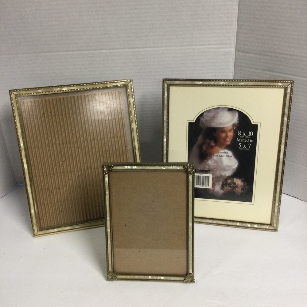 Intercraft Vintage Set of 3 Gold Faux Pearl Inlay (2) 8x10 & (1) 5x7
